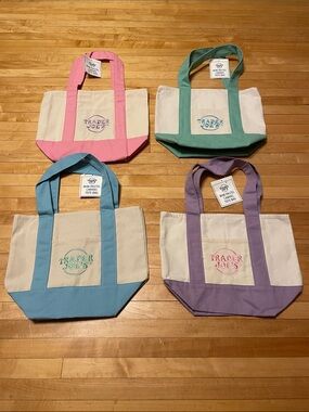 Trader Joe’s Mini Pastel Canvas Tote Bag - Pink, Green, Blue, Purple Set 4 NWT